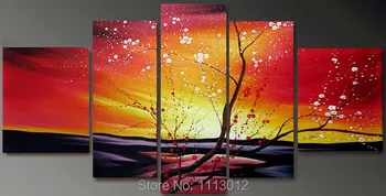

Red High Quality White Tree Flower Plum Oil Painting On Canvas 5 pcs Set Home Wall Art Decoration Modern Picture For Living Room