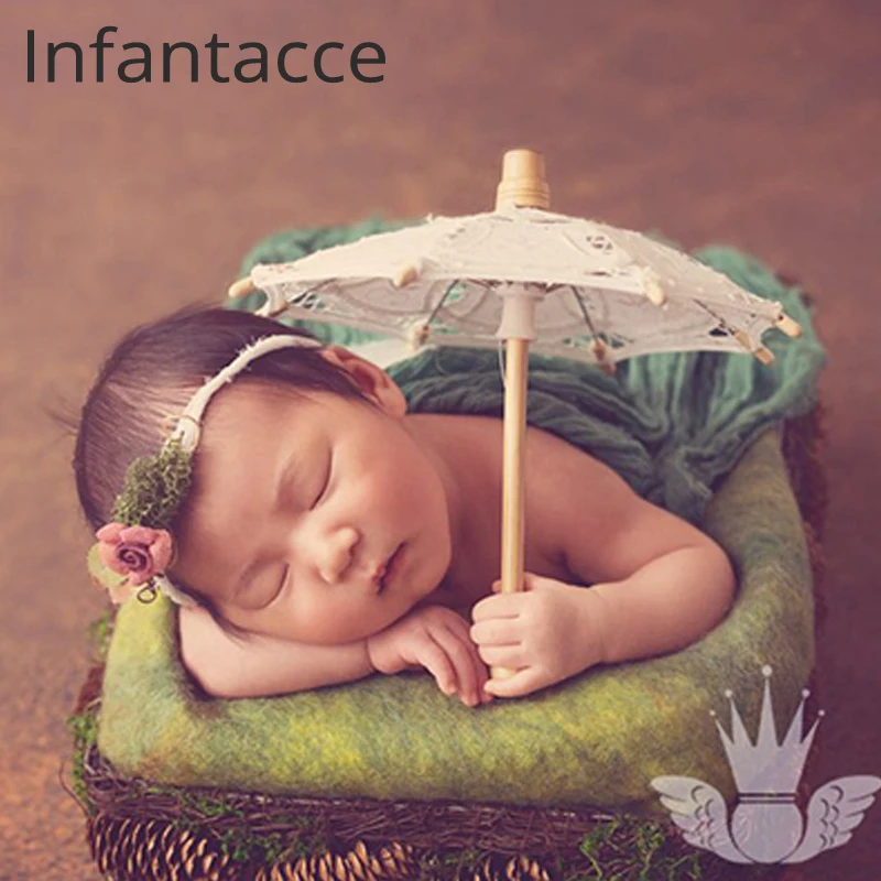

Newborn photography props creative umbrella monthly baby photo prop white princess lace umbrella studio photo accessories