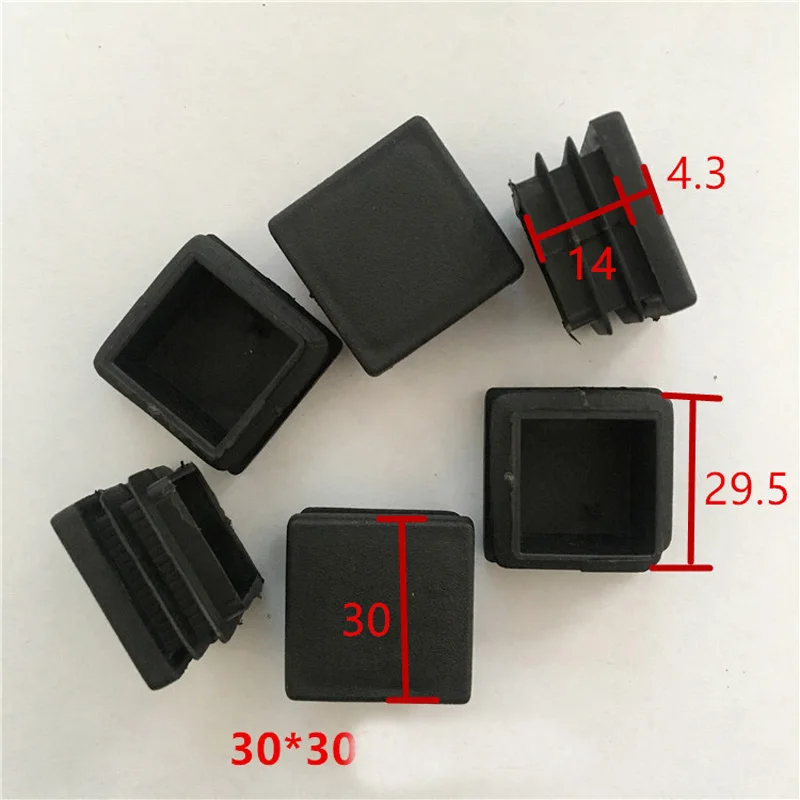 Black 30mm Square Plastic Pipe Plug Furniture Square Foot Mats Tube Cover Dustproof Pipe