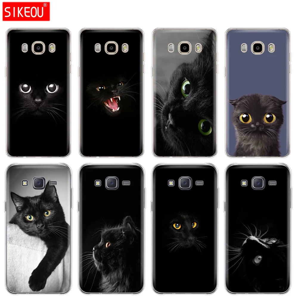 

silicone cover phone case for Samsung Galaxy J1 J2 J3 J5 J7 MINI 2016 2015 prime Black Cat Staring Eye On
