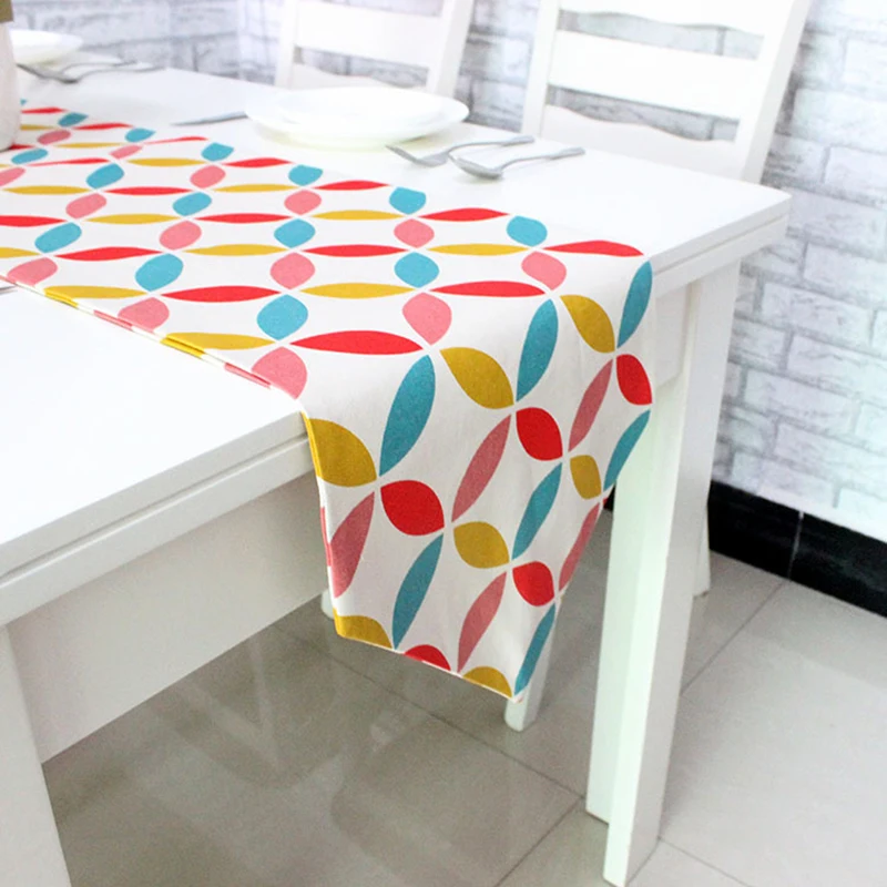 Толстый хлопок холст красочные геометрические настольные бегуны салфетки высококлассные ткани флаг-кофейный столик кровать бегун