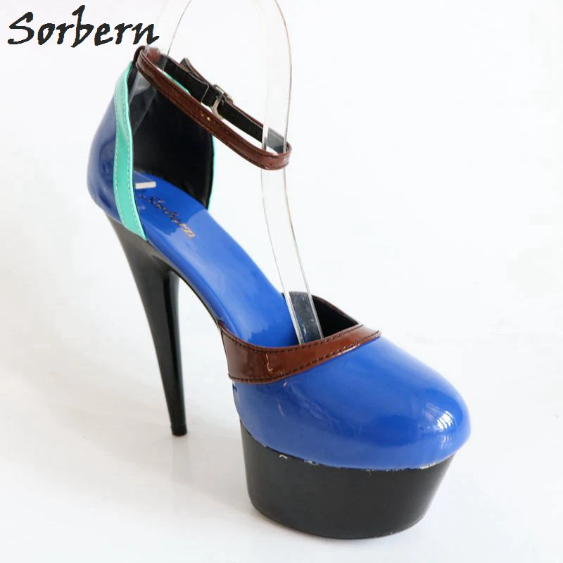 Sorbern Multi Color Blue Women Pumps Ankle Strap Spike High Heels