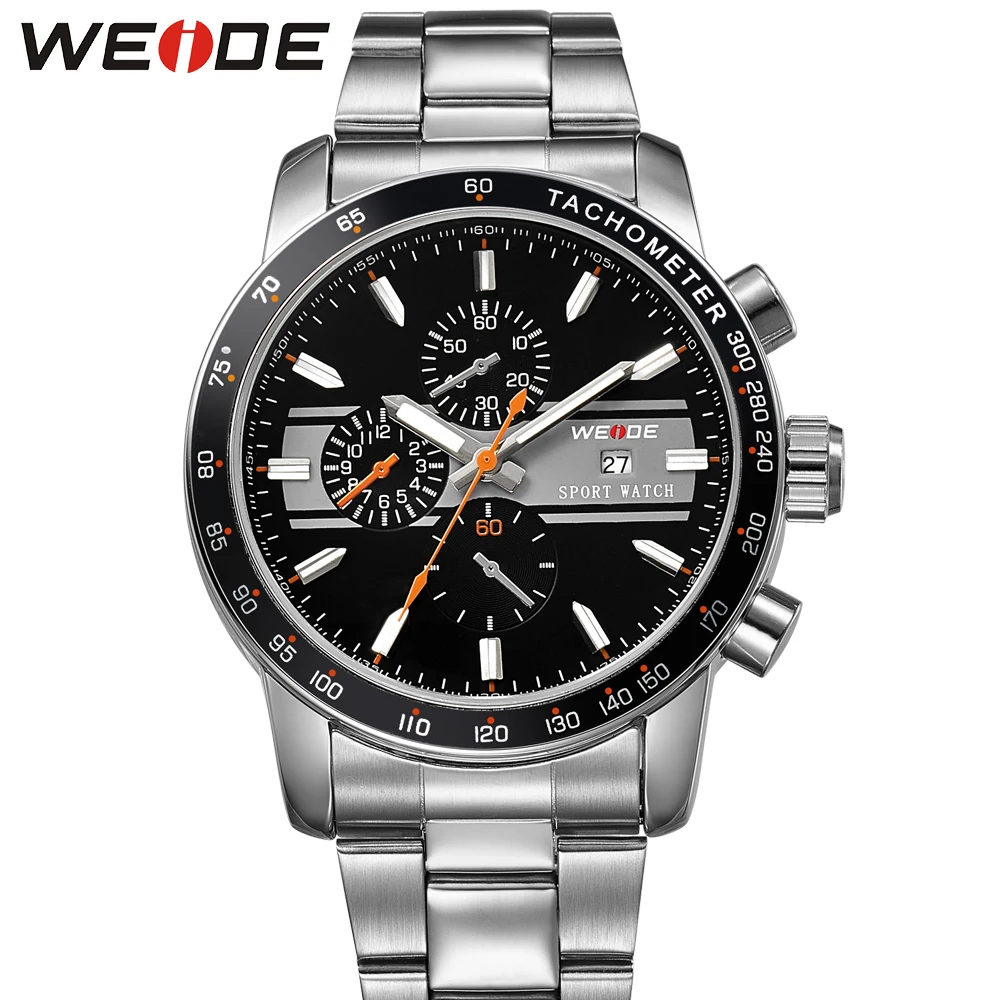 

2018 Fashion WEIDE Sport Watch Men Quartz Analog Watch Steel Band Orange Dial Man Waterproof Military Wristwatch Hombre Relogios