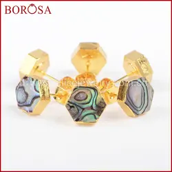 BOROSA 5 пар Новый и популярный натуральный золотой цвет Abalone Shell Шестигранная форма серьги-гвоздики для женщин модные ювелирные изделия G0878