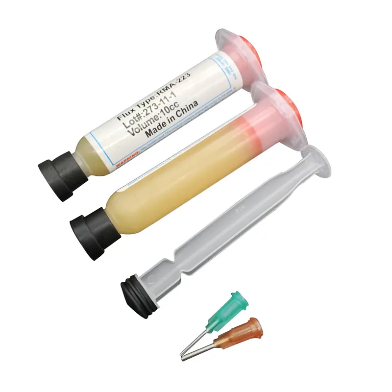 10cc RMA-223  Needle Shaped PCB PGA BGA SMD  With Flexible Tip Syringe Solder Paste Flux Grease Repair Solde 2pcs/Set needle shaped 10cc rma 223 pcb pga bga smd with flexible tip syringe solder paste flux grease repair solde