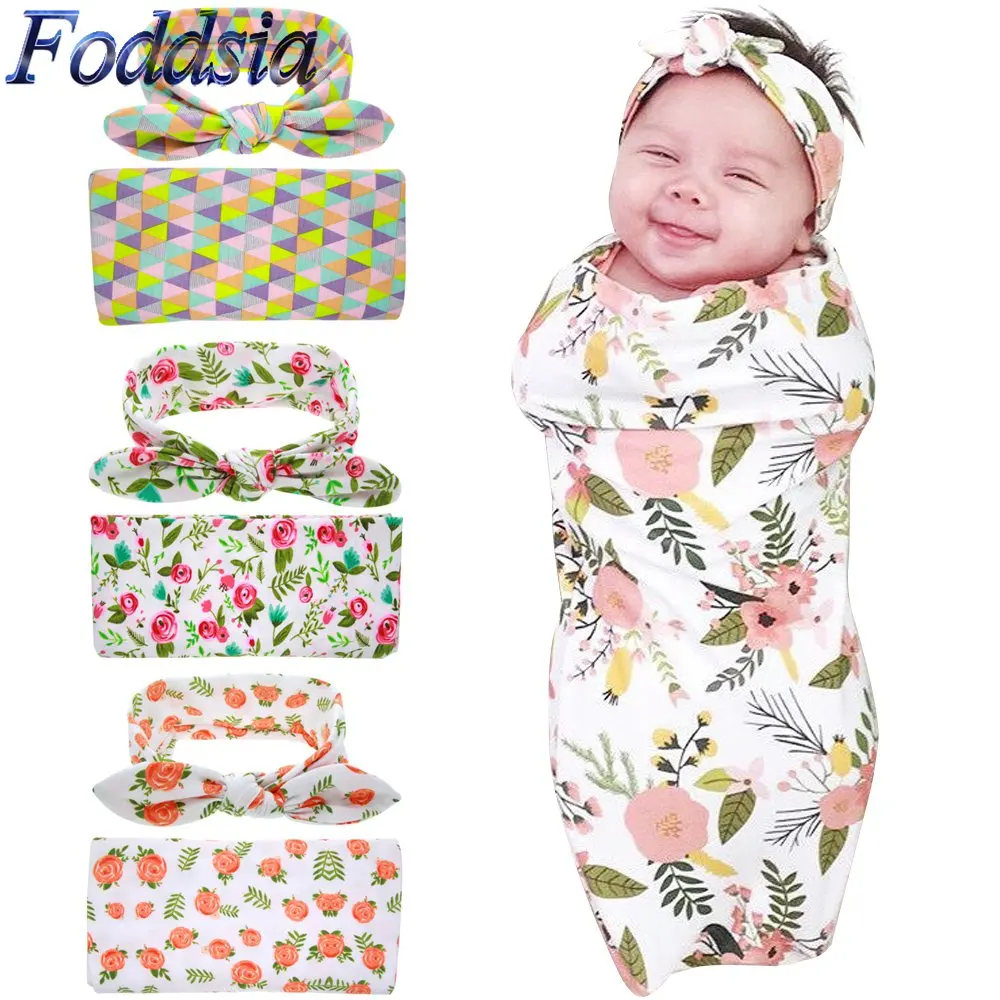 Foddsia Newborn Swaddle & headwrap Hospital Swaddled Set Floral swaddle