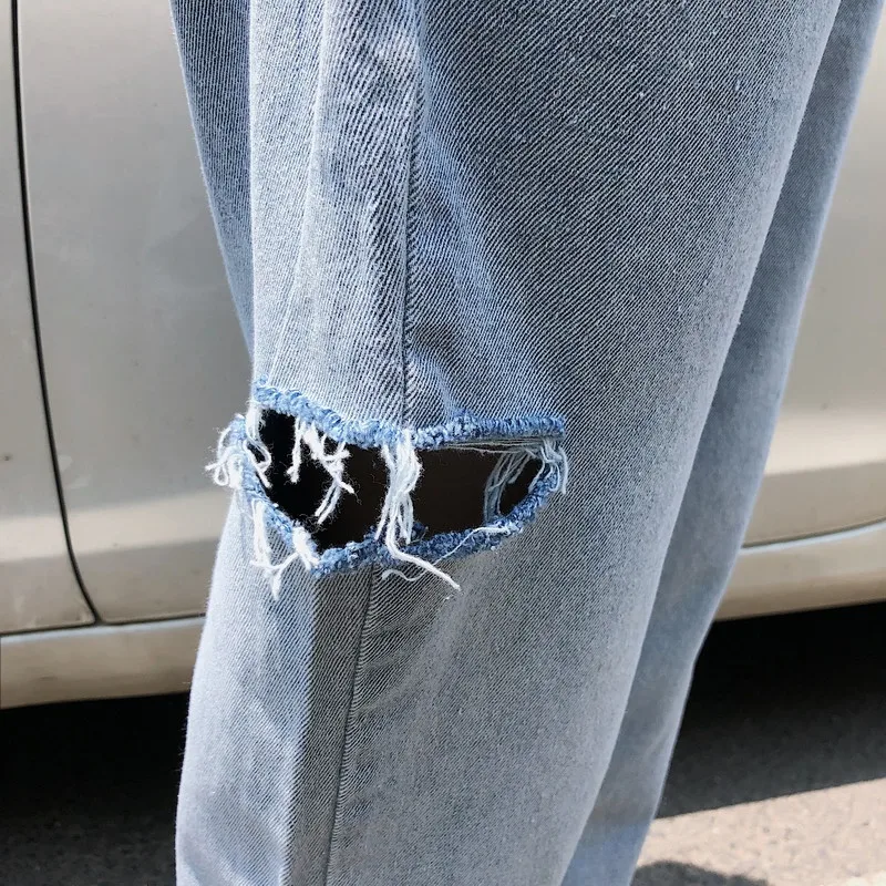High-waist Boyfriend Jeans For Women Washed Shredded Jeans Vintage Hole Streetwear Plus Size Harajuku Carrot Mom Jeans Pants