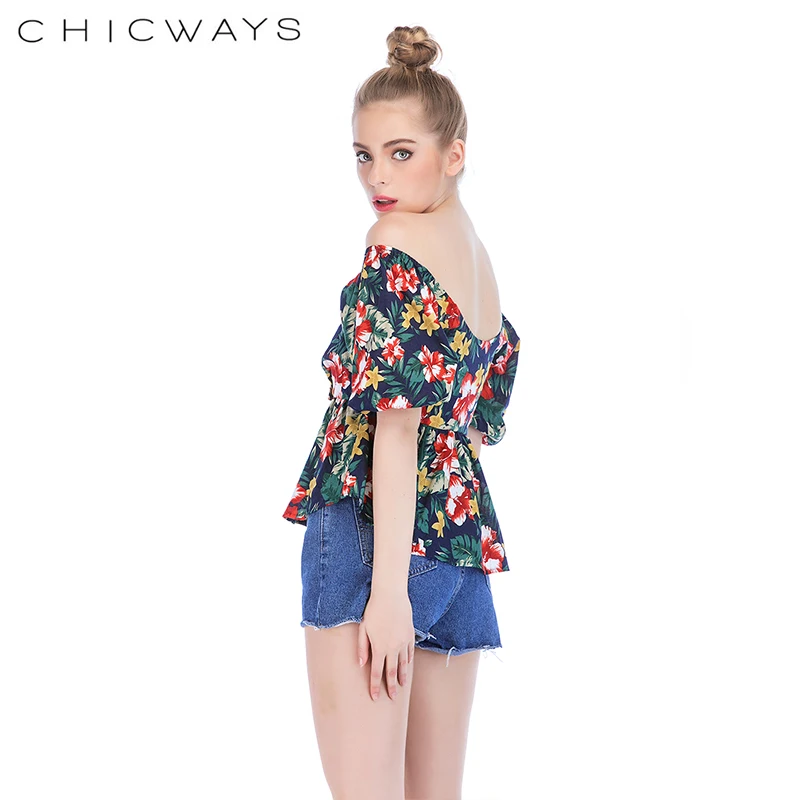 Chicways красочные цветочные короткий рукав летний v образный Вырез Топ Блузки