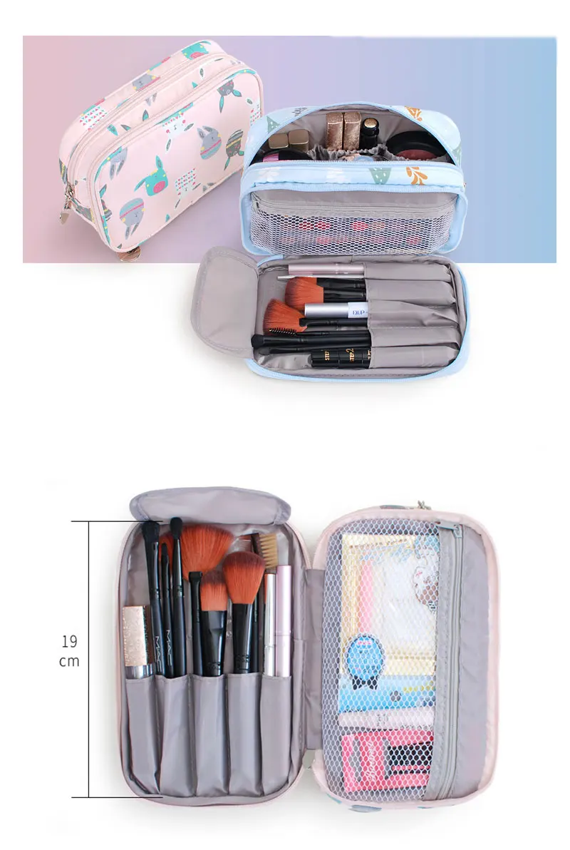 Cute Girl Professional Travel Small Makeup Bag Double Waterproof Cosmetic Bag Fashion Beautician Organizer Toiletry Makeup Pouch