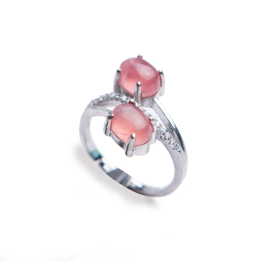 Женское регулируемое кольцо с натуральным камнем Rhodochrosite из стерлингового