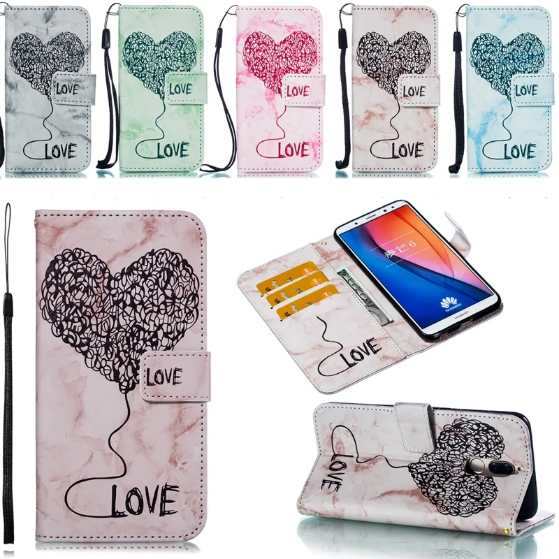 Case For Huawei Mate 10 lite Case Heart Style Flip Cover fundas For Huawei Nova 2i case PU leather Stand wallet Case kimTHmall