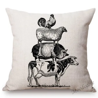 Nordic Farm Animals Sweet Farm Life Rule Principle Letter Art Sofa Throw Pillow Case Retro Cotton Linen Car Pillow Cushion Cover