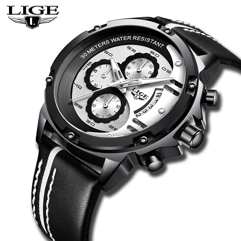 

LIGE Top Brand Luxury Men Watches Fashion Quartz Leather Sport Clock Men's Business Military Chronograph Watches Relogio Masculi