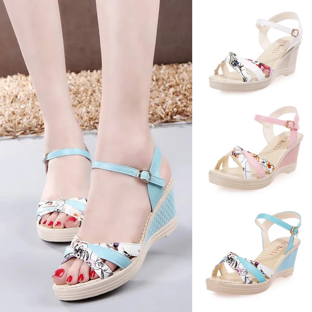 

JAYCOSIN Women's Sandals Summer Ladies Women Wedges Shoes Summer Sandals Platform Toe High-Heeled Shoes Woman #42