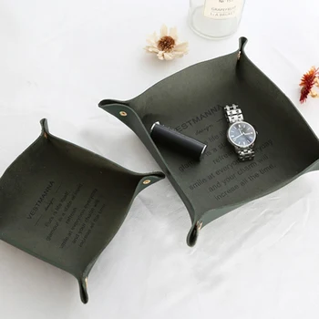 

PU Leather Storage Tray Folding Desktop Organizer For Jewelry Key Cell Phone Watches Candy Sundries Holder