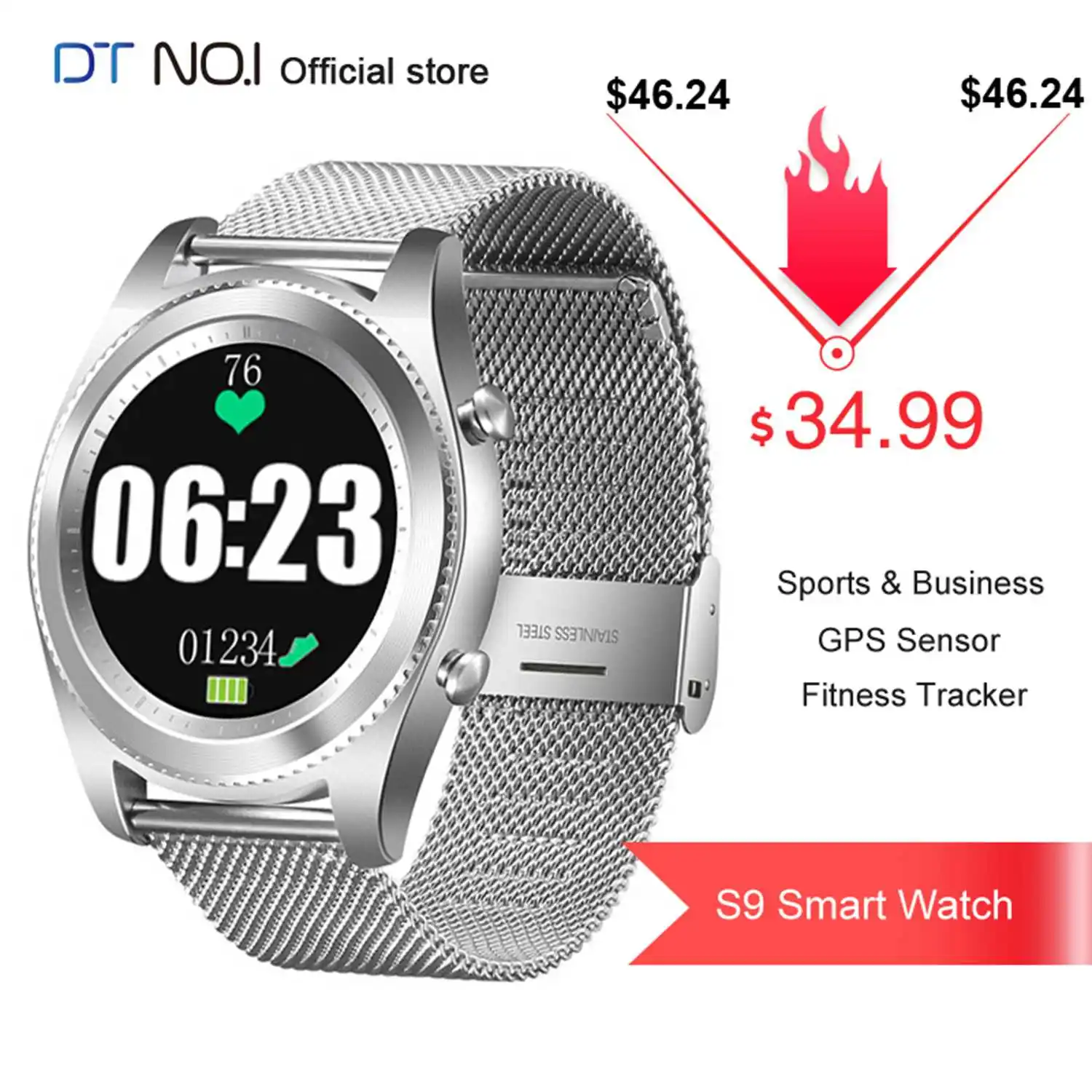 

DT NO1.S9 Business Luxury Smart Watch Heart Rate Blood Pressure Sports Altitude GPS Message Push Bracelet Fitness Tracker Men