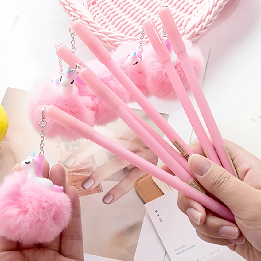 

Pink Hairball Gel Pen 0.5mm Pen Lovely Girls Signature Neutral Pens for Kids Student Gift Stationery School Supply Cute