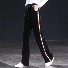 Shangege Side Striped Velvet Pants Women Joggers Wide Leg Flare Pants Ladies Elastic High Waist Trousers Shangege Side Striped Velvet Pants Women Joggers Wide Leg Flare Pants Ladies Elastic High Waist Trousers