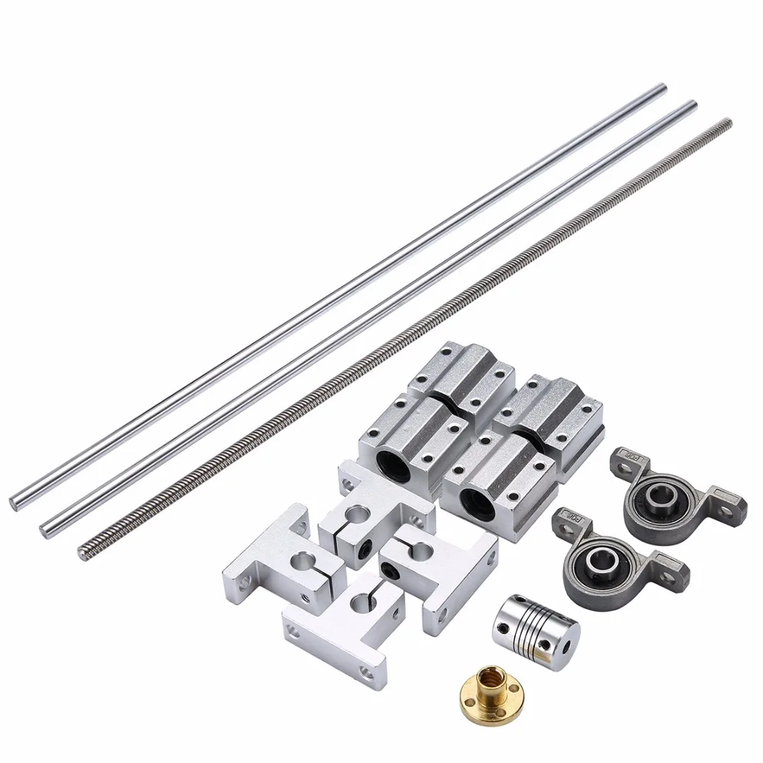 

1Set L500mm Lead Screw + Linear Guide Rail Shaft + Screw Nut + Mounted Ball Bearing + Shaft Coupling with Linear Slide Block