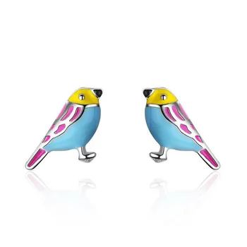 

Women Fashion 925 Silver Colorful Drop Oil Cute Bird Stud Earring For Girl Female Simple Party Earring Sweet Gift Jewelry ED647