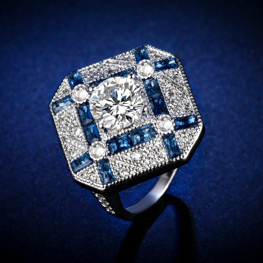 

Original Design Handmade cz unique style round sapphire cut Ring Cubic Zirconia Hot Ins sterling silver 925