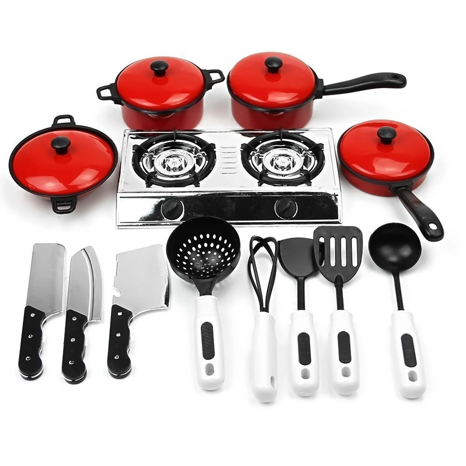 

13PCS Kids House Kitchen Utensils Cooking Stove Furniture Pots Knifes Pans Cooking Food Dishes Cookware Playset Pretend Play Toy