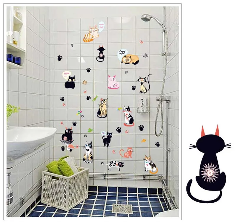 Виниловые наклейки на стену для кухни с мультяшным котом, обои с животными для семьи, гостиной, дивана, декоративный настенный плакат, домашний декор