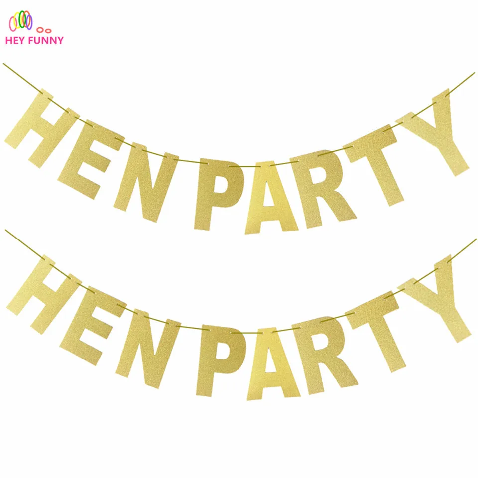1set HEN PARTY Banner Glitter Paper Garland Bunting Banner hen Party