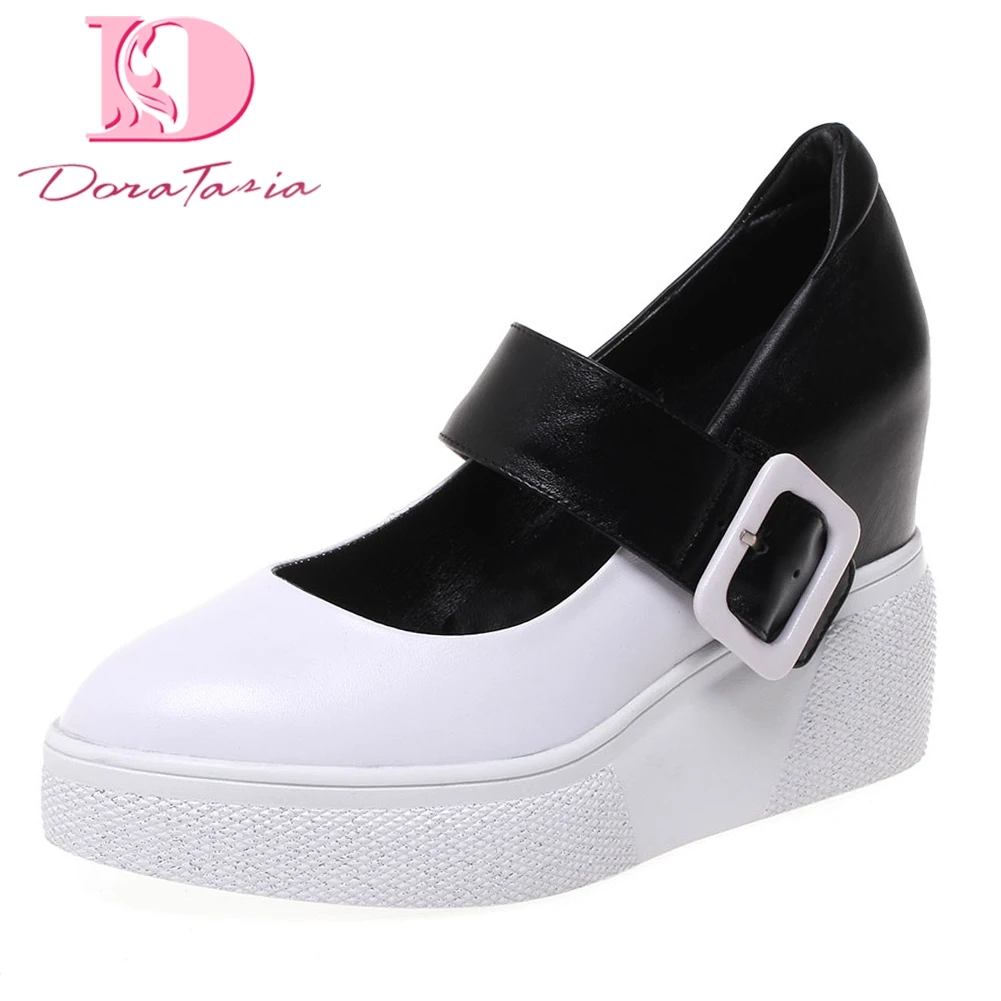 

Doratasia Sweet Genuine Leather High Heels Platform Pumps Mary Janes Shoes Woman Casual Party Spring Women Shoes