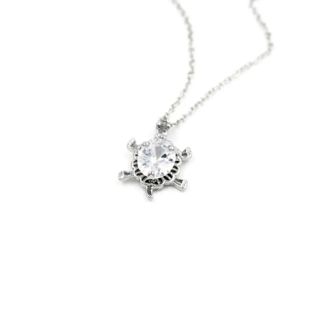 Clear Zircon Crystal Animal Tortoise Pendant Chain Necklace Sweater Jewelry