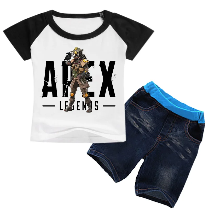 Z& Y/От 2 до 16 лет г. летняя футболка с надписью Apex, шорты Летняя одежда для маленьких мальчиков короткие комплекты для девочек, футболка, джинсы модный костюм из 2 предметов