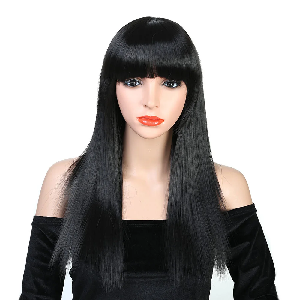 

Pageup 26 inch Long Straight Black Wig Hairstyles Heat Resistant Synthetic Wigs For African American Women Long Female Wigs