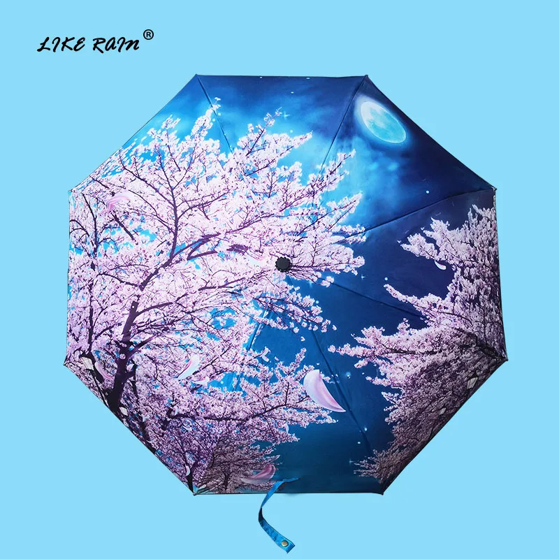 LIKE RAIN New Romantic Rose Flower Umbrella Rain Women Beach Umbrellas Creative Oil Painting Sun Anti-UV Kids Parasol YHS04