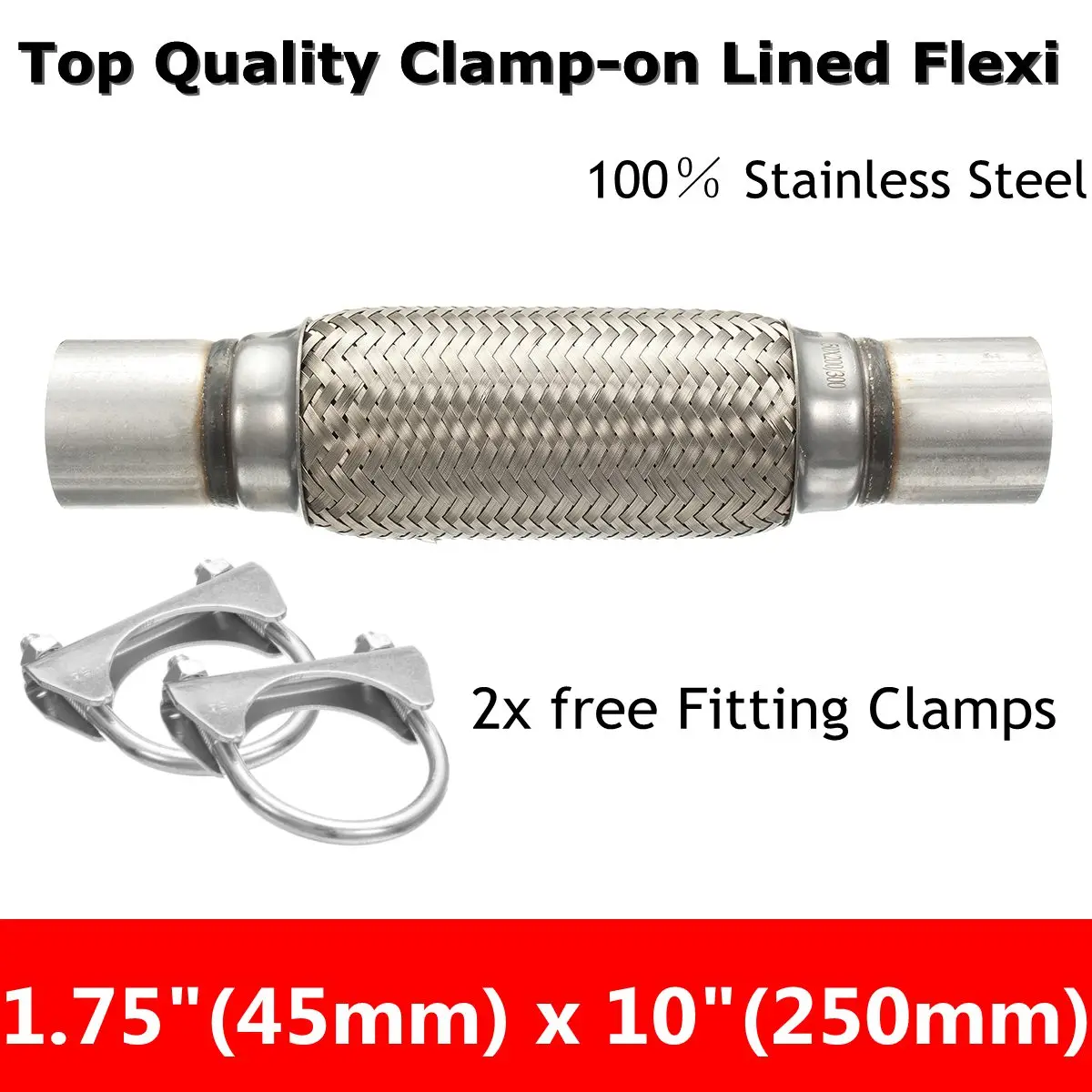 Exhaust Clamp on Flexi Tube Joint Flexible Pipe Repair 1.75" x 10" 45 x