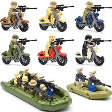 Набор солдат мотоциклы блоки армейский морской корпус военные надувные лодки Строительные кирпичи фигурка подарки игрушки для детей