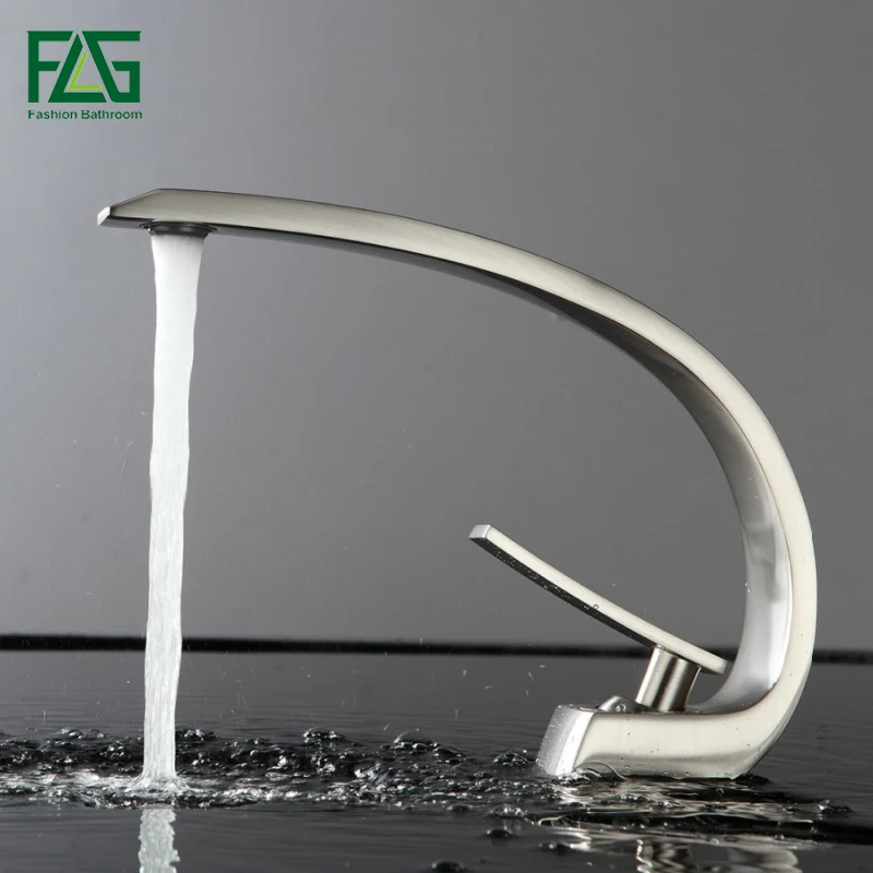 

FLG Basin Faucet Deck Mounted Brass Faucets Bathroom Sink Mixer Tap Brushed Nickel Bath Mixer Cold Hot Water Tap 6101N