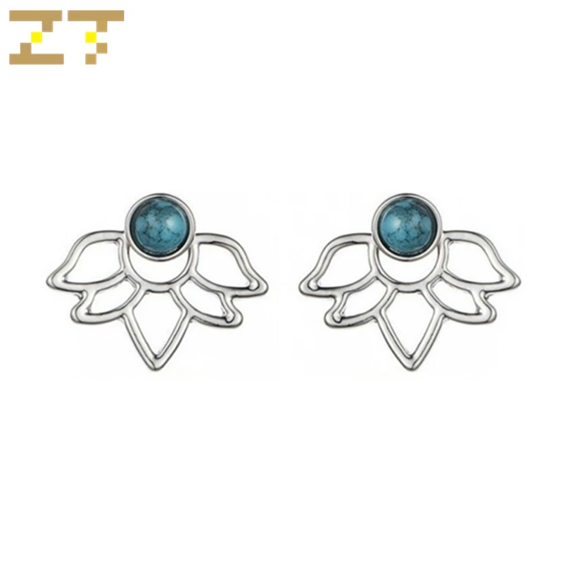 Хит модных продаж поствисячие геометрические круглые синий резиновый полый Серебряный Золотой Цвет Цветок лотоса серьги гвоздики для женщин ювелирные изделия