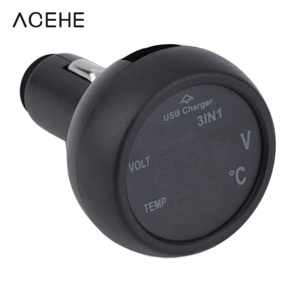 

ACEHE 2 color 3 in 1 Digital LED car Voltmeter Thermometer Auto Car USB Charger 12V/24V Temperature Meter Voltmeter