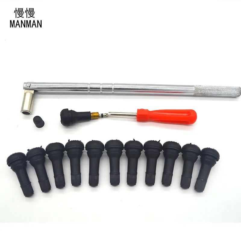

(12pieces/pack) TR413 Snap-In Tire Valve Stems Short Black Rubber The valve core wrench No inner tire valve disassembly