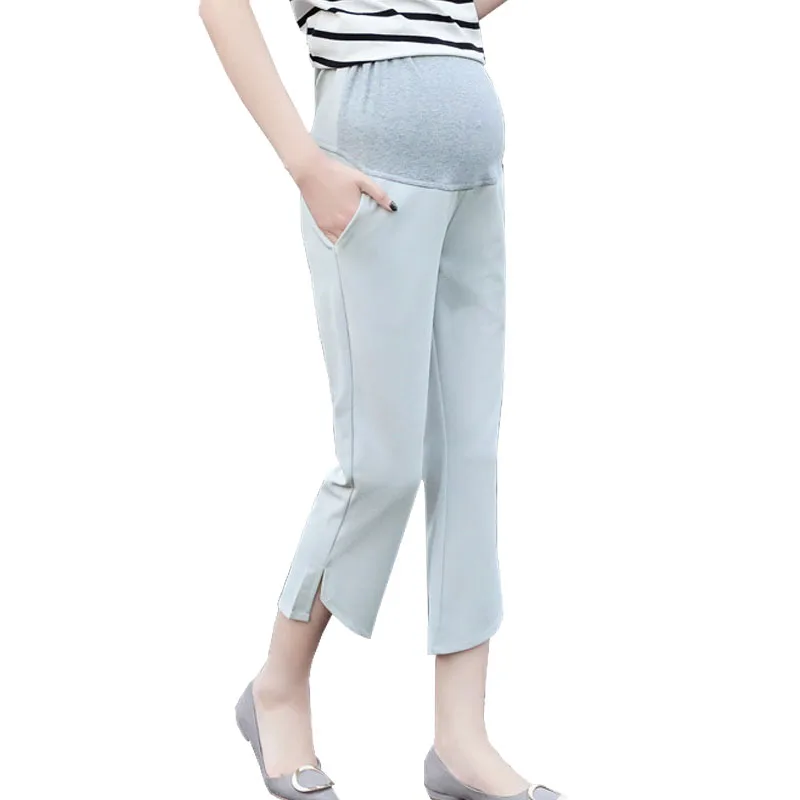 Wide Leg Straight Pants Maternity Clothes For Pregnant Women Elastic Waist Capri Pregnancy