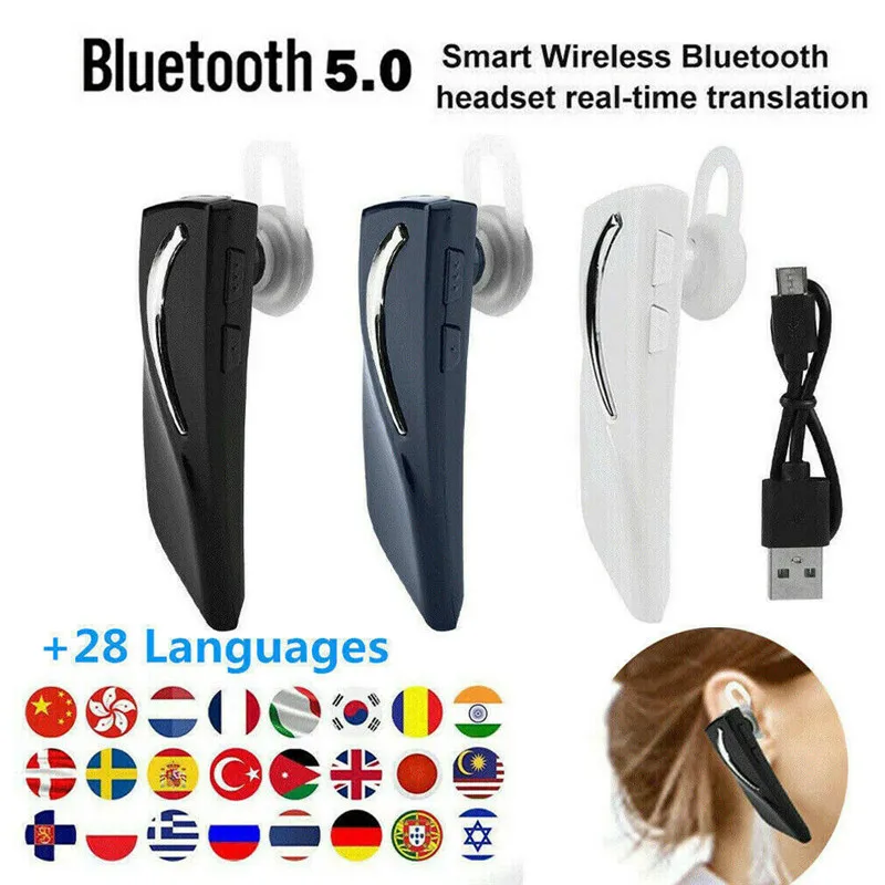 

2019 Smart Intelligent Voice Translator 28 Language Pocket Bluetooth 5.0 Real Time Translation Earphones Lot Portable