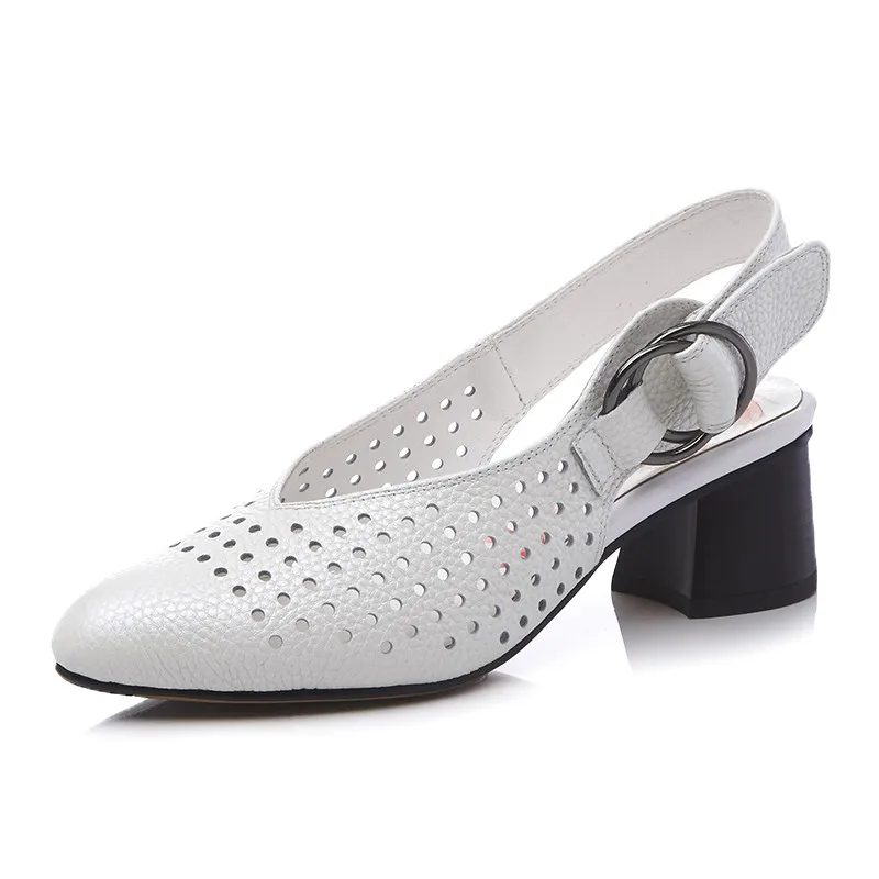 34-43; женская обувь из натуральной кожи на каблуке; высококачественные летние женские туфли-лодочки на высоком каблуке с петлей на пятке; женская обувь; большие размеры 4,5 см