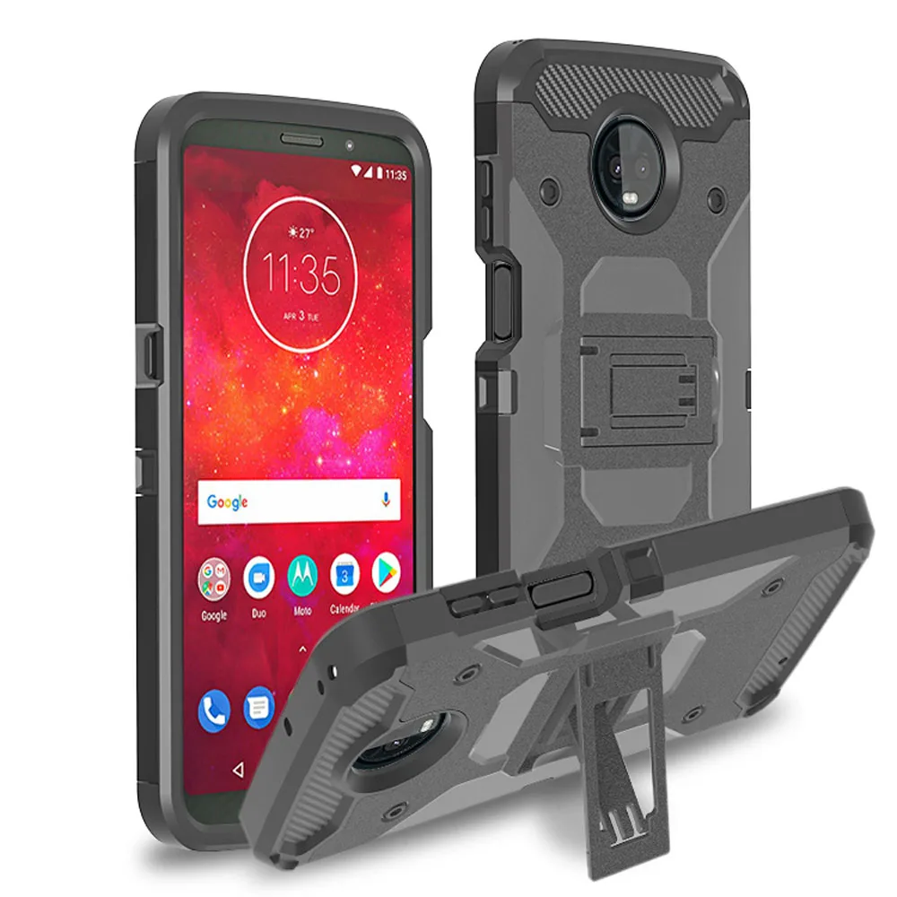 

For Motorola Moto Z3 / Moto Z3 Play Case Heavy Duty Shockproof Hybrid Armor Case + Belt Clip Holster Tough Back Protective Cover