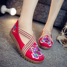 Смешанный стиль, модная женская обувь Мэри Джейн на плоской подошве в стиле старого Пекина, джинсовые на плоской подошве с вышивкой, повседневная обувь на мягкой подошве Размеры 35-41