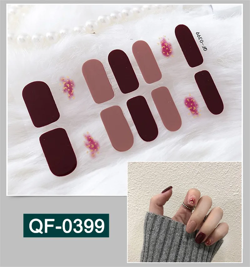 

14tips Gradient Glitter Nail Sticker Metal Designs Waterproof 3D Super Thin Adhesive Decals Nail Art Salon Tips Manicure