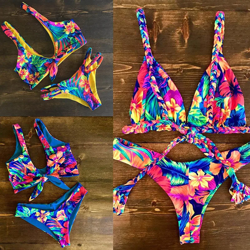 

2018 Sexy Bikini Swimwear Women Push Up Swimsuit Bandage Bikini Set Brazilian Summer Beach Bathing Suits female Biquini Print