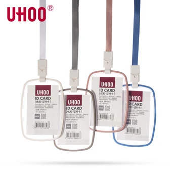 

UHOO 6626 High Quality Acrylic Vertical ID Card Holder Name Badge Holder Double Side Transparent Card Holder with Lanyard