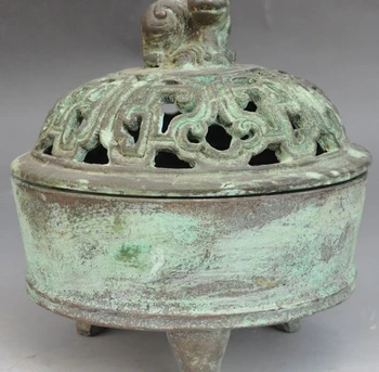 

marked old chinese fane Bronze foo dog pixiu Beast statue incense burner Censer