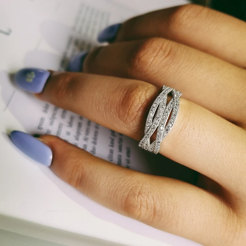 

Solid Real Fashion wedding band eternity Rings For Women Trendy finger Ring jewelry R225