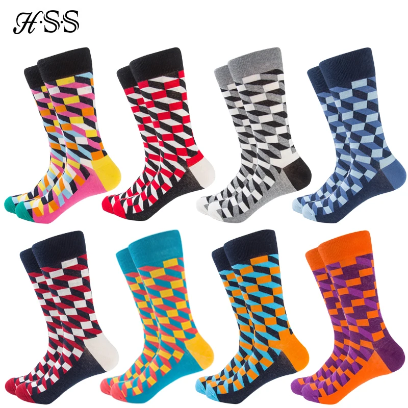 

HSS Brand 2018 Newest Men Cotton Socks British Style Casual Happy Socks Fahion Colorful Crew Men's Business Socks Calcetines